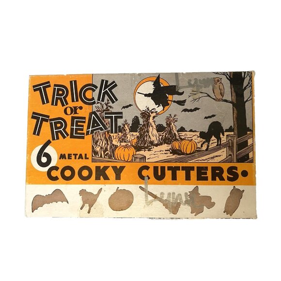 Halloween Metal Cookie Cookie Cutters Set Of 6 Vintage Style Crafts EUC - Picture 1 of 10